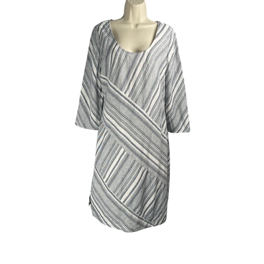 Soft‎ Surroundings Dress Medium Sonya Blue Linen Scoop Neck Midi Cruise Vacation